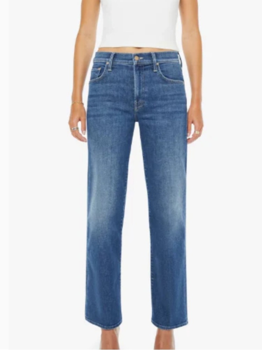 $278 MOTHER Mid Rise Rambler Zip Ankle Jeans in Medium Blue Size 27